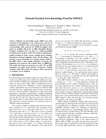 Thumbnail of Towards Practical Zero-Knowledge Proof for PSPACE